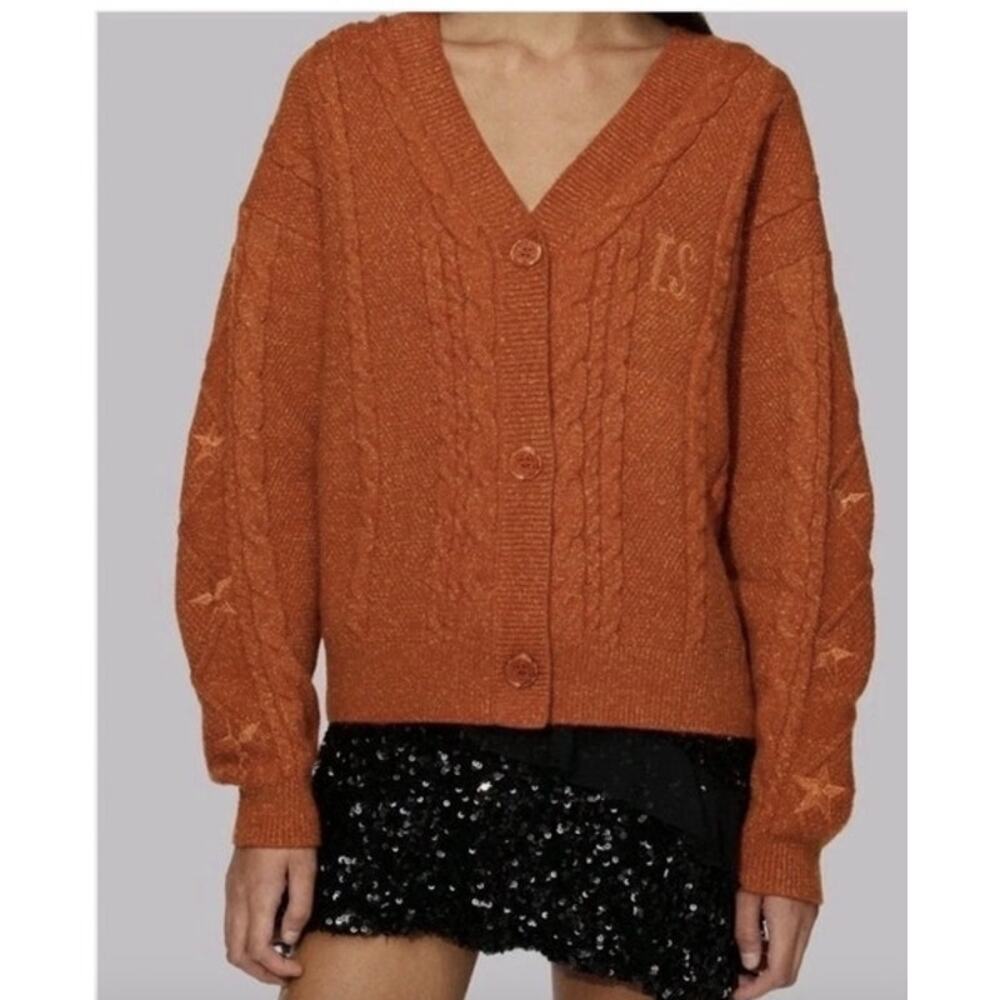 Taylor Swift “Life of a Showgirl” Cardigan Orange Sparkly Cable Knit XS/SM
